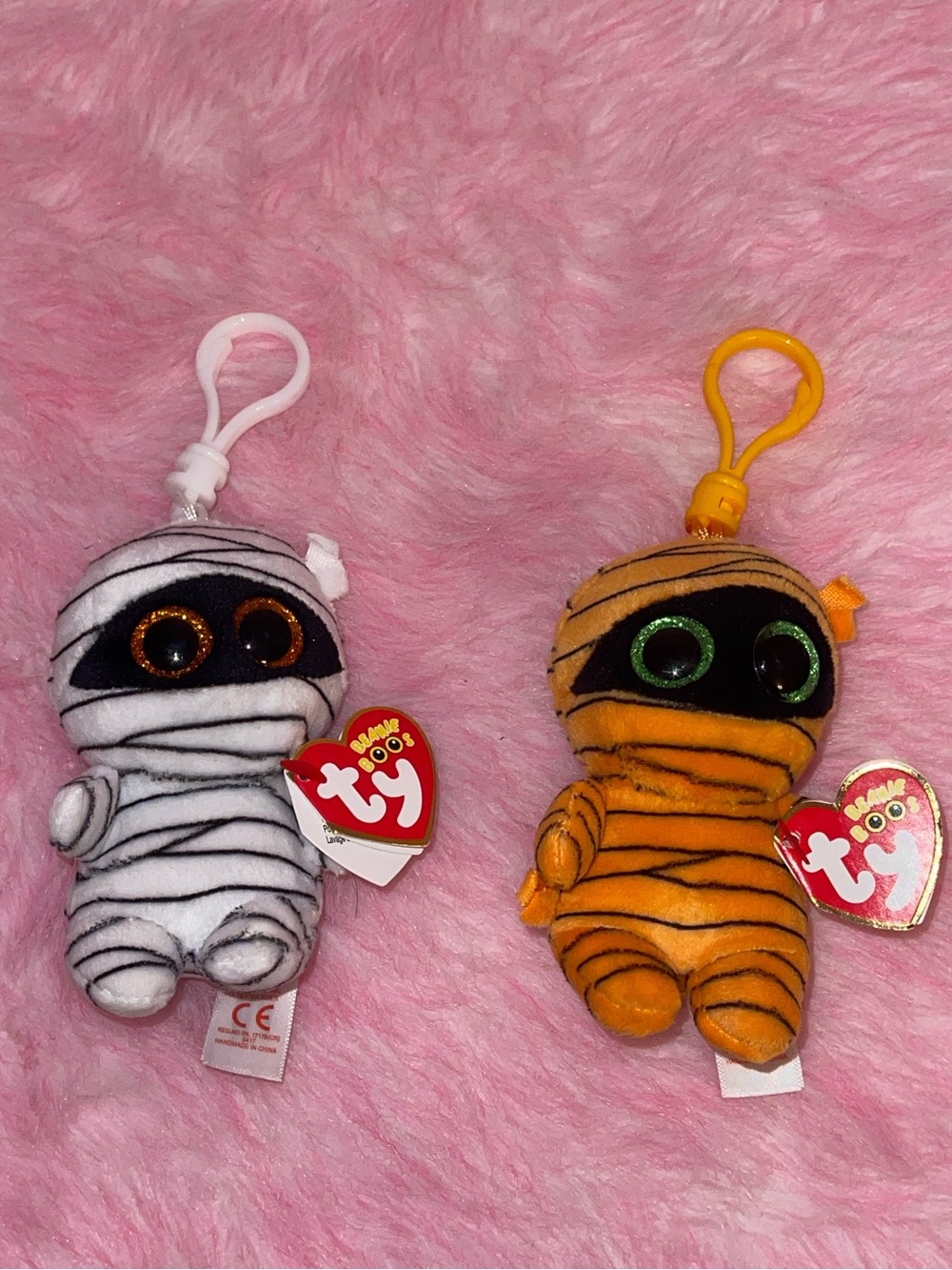 2 Halloween beanie boo keychain clip ty plush mummy mask set lot kawaii goth